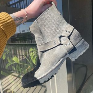Men’s Harness Ankle Boots 10 Grey Suede